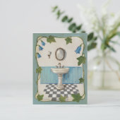 Bathroom met Floral Border Briefkaart (Staand voorkant)