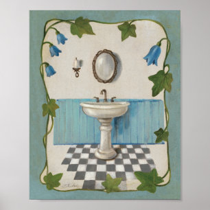 Bathroom met Floral Border Poster