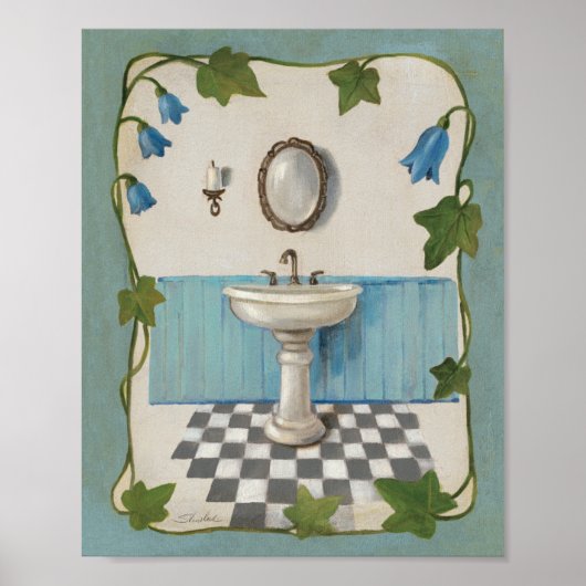 Bathroom met Floral Border Poster (Voorkant)