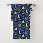 Bathroom Nautical Decor Gold Navy Blue Rope Anchor Bad Handdoek (Insitu)