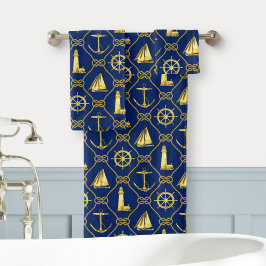 Bathroom Nautical Decor Gold Navy Blue Rope Anchor Bad Handdoek