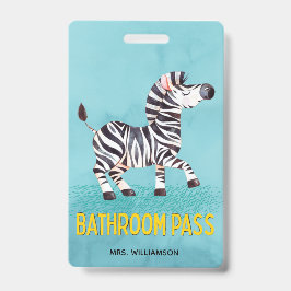 Bathroom Pass Cute Zebra Teacher School Badge