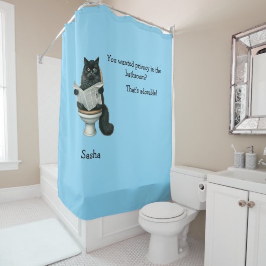 Bathroom Privacy With Cat Shower Curtain Douchegordijn (In situ)
