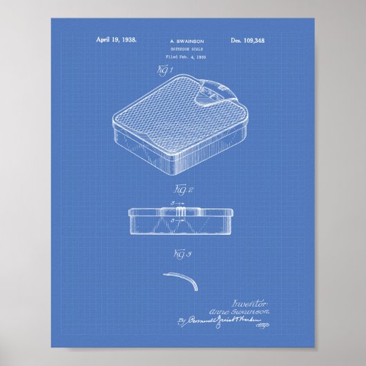 Bathroom Scale 1938 Patent Art Blueprint Poster (Voorkant)