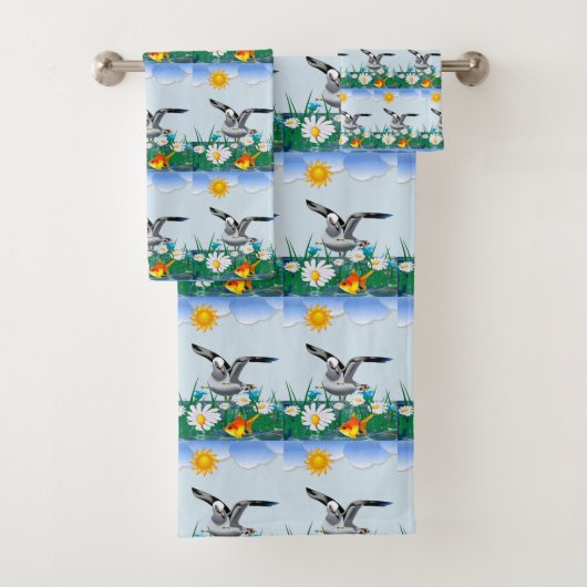 Bathroom Towel Set Bird Bad Handdoek (Insitu)