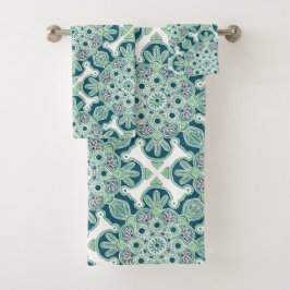 Bathroom Towel set, groene medaillons op wit Bad Handdoek