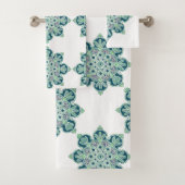 Bathroom Towel set, groene medaillons op wit Bad Handdoek (Insitu)