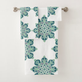 Bathroom Towel set, groene medaillons op wit Bad Handdoek
