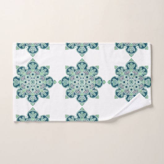 Bathroom Towel set, groene medaillons op wit Bad Handdoek (Handdoek)