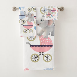 Bathroom Towel Sets Baby Stroller Elephant Pink Bad Handdoek