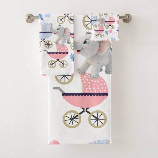 Bathroom Towel Sets Baby Stroller Elephant Pink Bad Handdoek (Insitu)