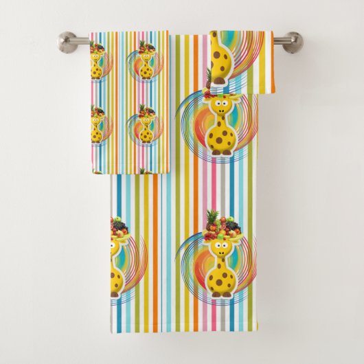 Bathroom Towel sets Colorful Fruit Giraffe Bad Handdoek (Insitu)