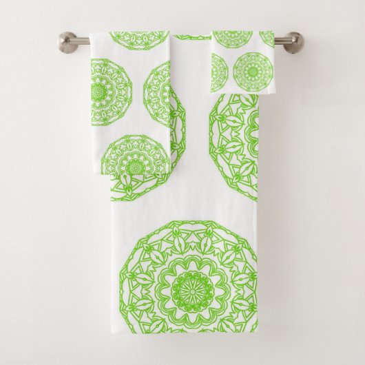 Bathroom Towel sets Green Mandala Bad Handdoek (Insitu)