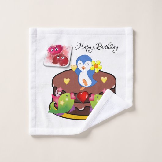 Bathroom Towel sets Happy Birthday Penguin Hearts Bad Handdoek (Wasdoekje)