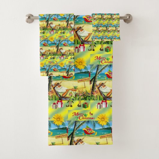 Bathroom Towel sets kerstbal beach Santa Bad Handdoek (Insitu)