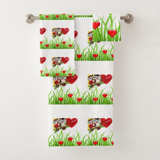 Bathroom Towel sets Valentijnsdag Owl  Bad Handdoek (Insitu)