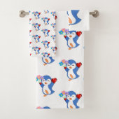 Bathroom Towel sets Valentijnsdag Penguin Hearts Bad Handdoek (Insitu)