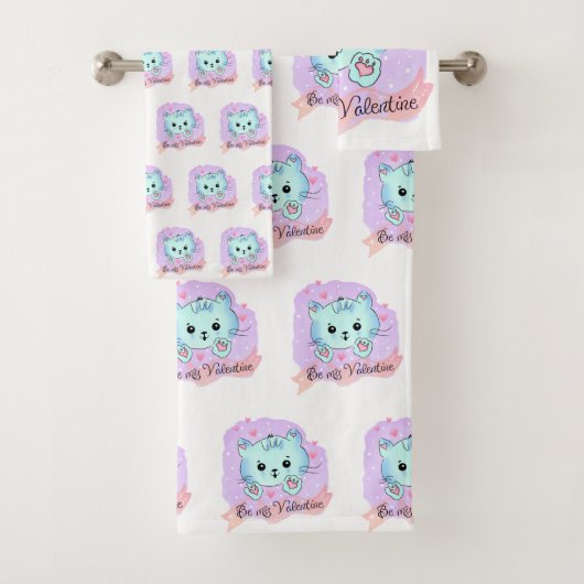 Bathroom Towel Sets Valentine's Day Cat Be Mine Bad Handdoek (Insitu)