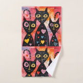 Bathroom Towel Sets Valentine's Day Cat Red Heart Bad Handdoek (Handdoek)