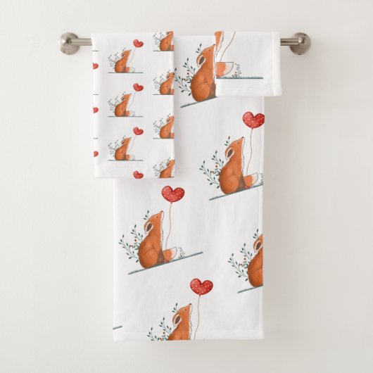 Bathroom Towel Sets Valentine's Day Foxy Red Heart Bad Handdoek (Insitu)