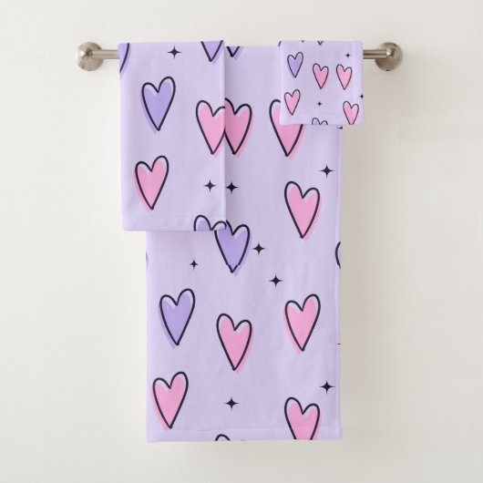 Bathroom Towel Sets Valentine's Day Pink Purple Bad Handdoek (Insitu)