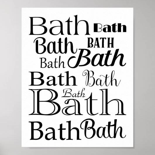 Bathroom Typografie Black White Bath Sign Poster (Voorkant)