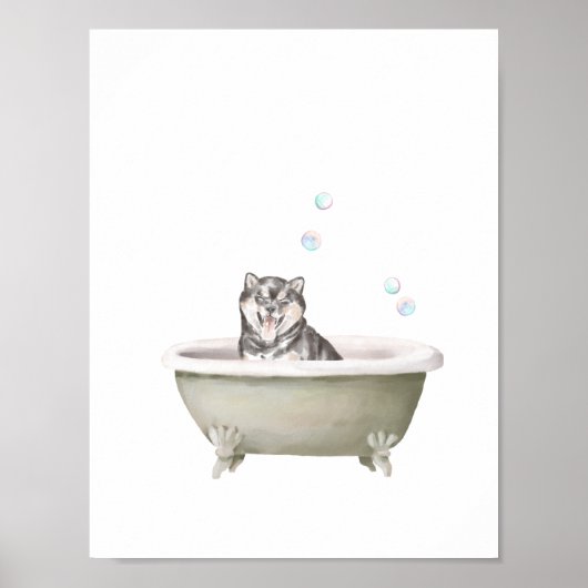 Bathroom Wall Art, Shiba Inu-hond in een badkamer Poster (Voorkant)