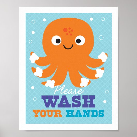 Bathroom Was uw handen Octopus Art Poster (Voorkant)
