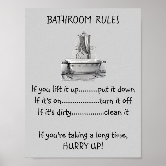 Bathroomregels voor voetbath Tub Poster (Voorkant)