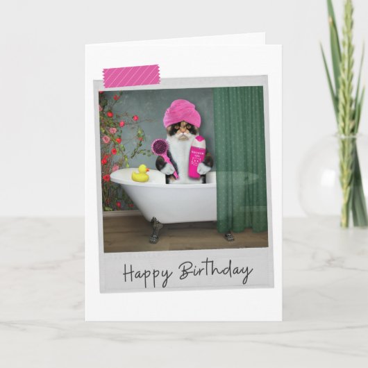 Bathtime Calico Cat Funny Birthday Card Kaart (Voorkant)