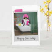 Bathtime Calico Cat Funny Birthday Card Kaart (Gele Bloem)