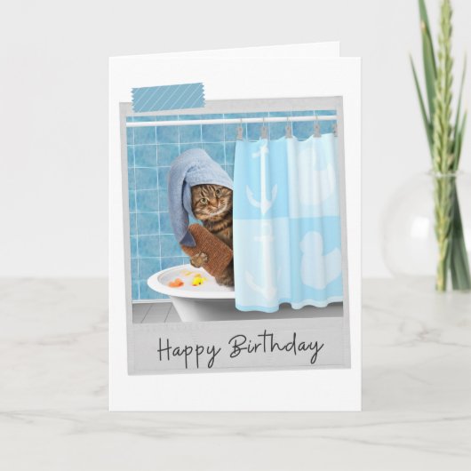 Bathtime Cat Funny Birthday Card Kaart (Voorkant)