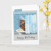 Bathtime Cat Funny Birthday Card Kaart (Gele Bloem)