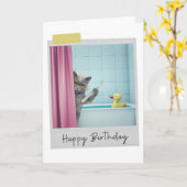 Bathtime Grey Cat Funny Birthday Card Kaart (Gele Bloem)