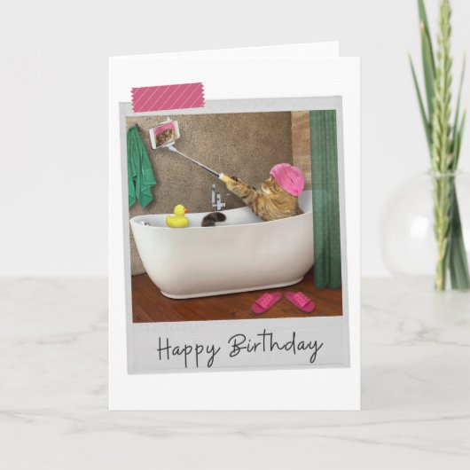 Bathtime Selfie Cat Funny Birthday Card Kaart (Voorkant)