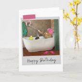 Bathtime Selfie Cat Funny Birthday Card Kaart (Gele Bloem)