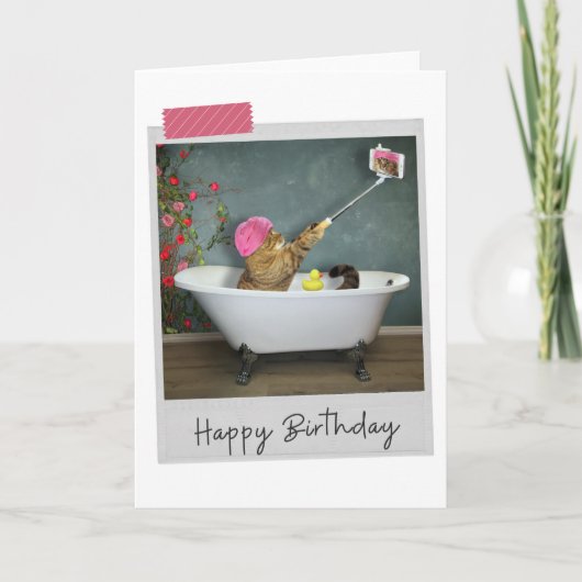 Bathtime Selfie Cat Funny Birthday Card Kaart (Voorkant)