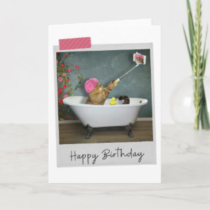 Bathtime Selfie Cat Funny Birthday Card Kaart