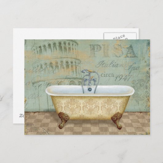 Bathtub en de Leaning Tower van Pisa Briefkaart (Voorkant / Achterkant)