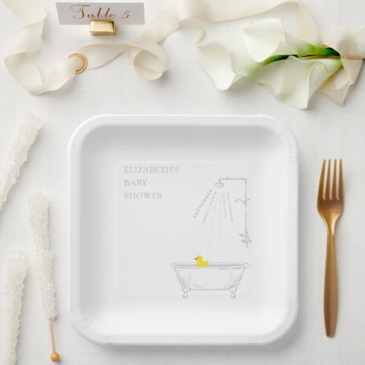 Bathtub Rubber Duck Baby Shower Gender Neutral Papieren Bordje (Huwelijk)