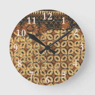 Batik Aardse Koffieboon Elegant Rustiek Ruw Ronde Klok