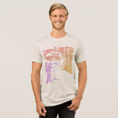 Batik-achtige hedendaagse kunst in roze tan lavend Tri-Blend shirt (Voorkant volledig)