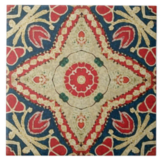 Batik-achtige tegels, bloempatroon, rood, blauw be tegeltje