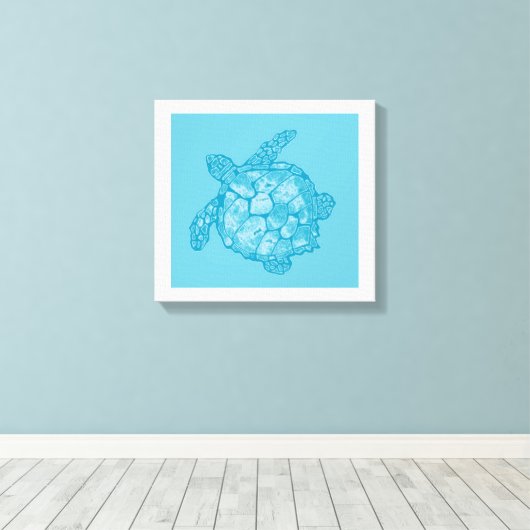 Batik Blauw Zee Schildpad Schilderij op Canvas (Insitu (Houten vloer))