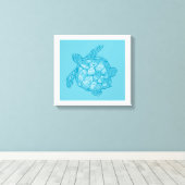 Batik Blauw Zee Schildpad Schilderij op Canvas Afdruk (Insitu (Houten vloer))