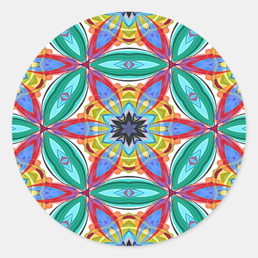 Batik bloem mandala vorm ronde sticker (Voorkant)