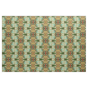 Batik Bloemen groen rood en geel patroon Stof