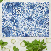 Batik bloemendesign blauw en wit theedoek (Gevouwen)