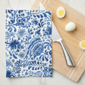 Batik bloemendesign blauw en wit theedoek (Quarter Fold)