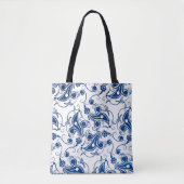 Batik Blue en White geïllustreerd Floral Pattern Tote Bag (Voorkant)